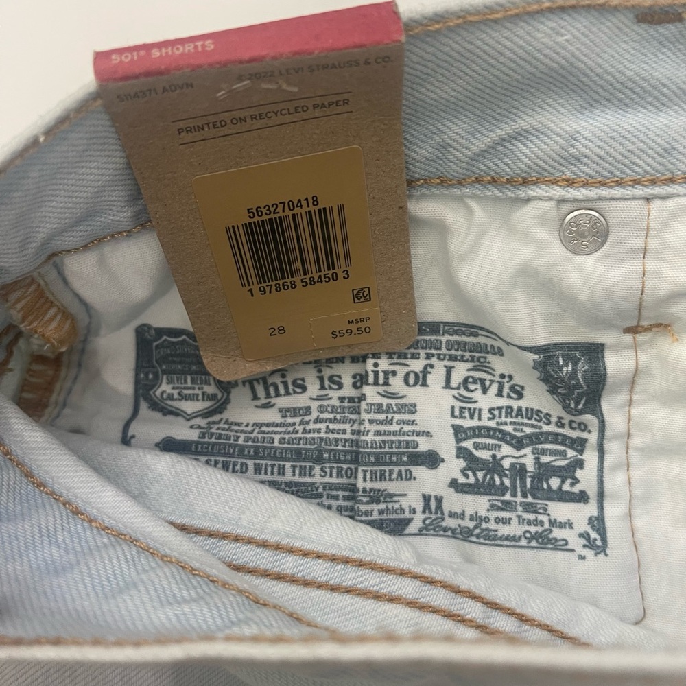 Levi's 501 Original High Rise Denim Shorts NWT Size 28 - Picture 3 of 4